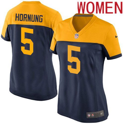Women Green Bay Packers #5 Paul Hornung Navy Blue Nike Alternate Game NFL Jersey->women nfl jersey->Women Jersey